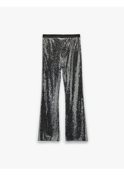 Koton Beli Lastikli Pullu Payetli İspanyol Paça Yılbaşı Pantolon Gri 6wkg40034ak Gri