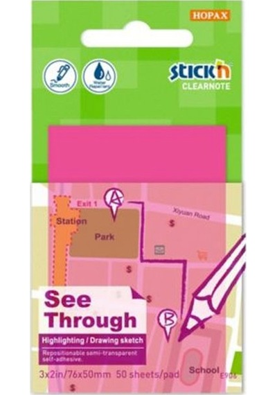 Stick'n 21707 Yapışkanlı Saydam Not Kağıdı 51x76 Neon Pembe