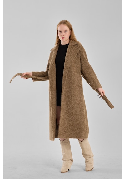 Haki Buklet Kaşe Oversize Kaban Haki