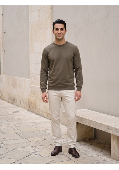 Maccali Erkek Haki İki İplik Bisiklet Yaka Sweatshirt