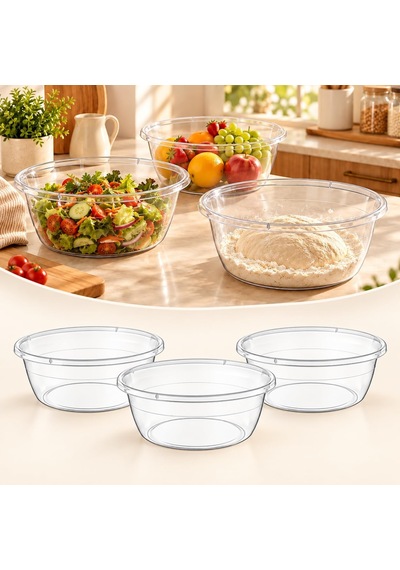 3'lü Şeffaf Karıştırma Ve Salata Kasesi Seti - 22 Litre Jumbo Boy Çok Amaçlı Hazırlık, Hamur Yoğurma Ve Sunum Diğer