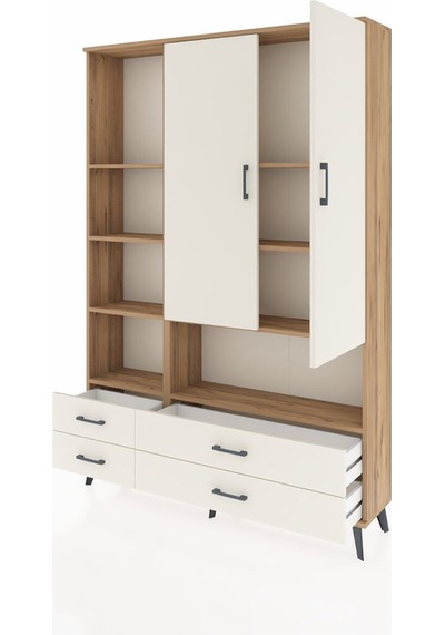 Arges Dolap 8 Raflı 4 Çekmeceli 2 Kapaklı 132x30x195 Çam-ayta... Çam