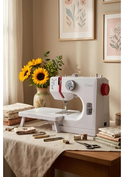Kiwi Ksw-3072 Dikiş Makinesi 12 Desen & Çift İplik & Ayak Pedallı Beyaz