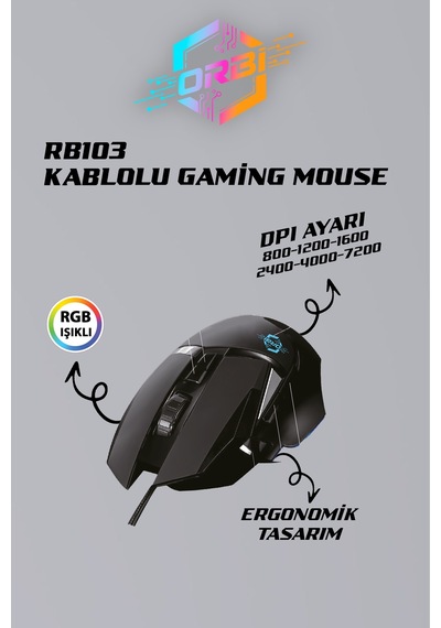Gaming Mouse Ergonomik Başparmak Destekli Kablolu Profosyonel Oyuncu Mouse Ayarlı 7200 Dpı Rb103