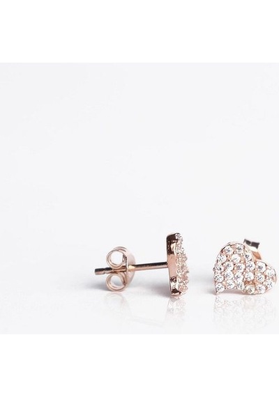 Zanaatsilver Gümüş Zirkon Taşlı Minik Kalp Küpe Zs0033kp Rose Renk 2'li Beden Gümüş