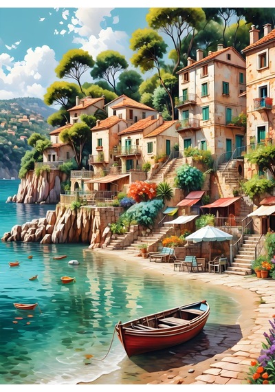 Nova Puzzle 1000 Parça Huzurlu Bir Sahil Kasabası Puzzle - Deniz Manzarası