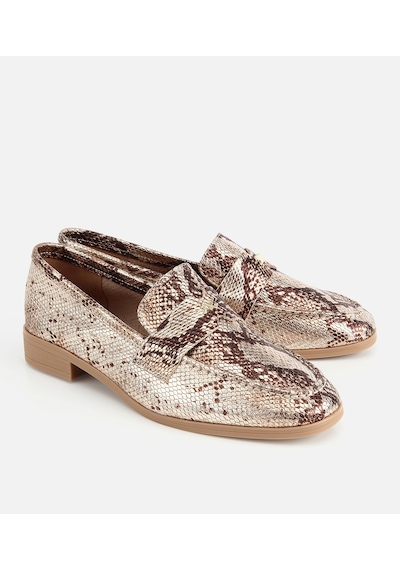 Hotiç Kadın Deri Gold Yılan Baskılı Klasik Loafer -