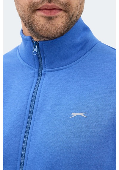 Slazenger Mendoza I Erkek Fermuarlı Dik Yaka Cepli Indigo Sweatshırt Indigo