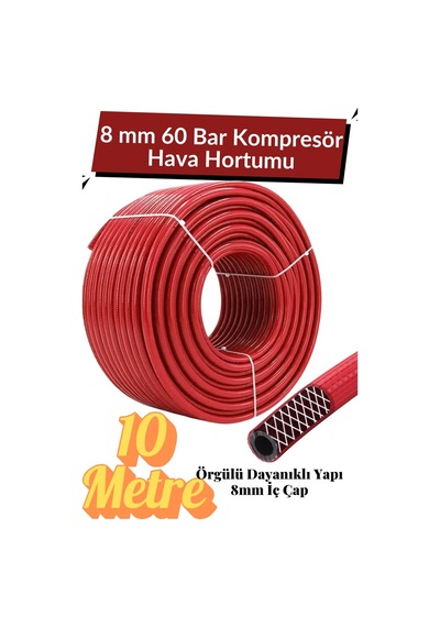 10 Metre Kompresör Hava Hortumu 8 Mm Termo Hortum Kırmızı Thermo Hortum Basınca Dayanıklı Hortum
