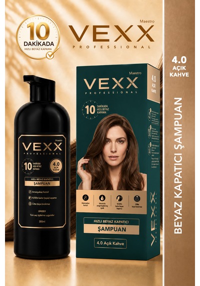 Vexx Professional Beyaz Kapatıcı Pratik Boya Şampuan Açık Kahve 4.0 Amonyaksız Formül 300 Ml.