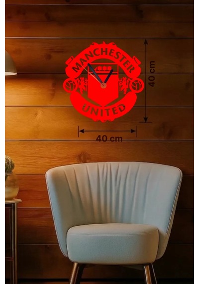 Manchester United Logolu Ahşap Duvar Saati - 40x40 Cm Taraftar Hediyesi Belirtilmemiş