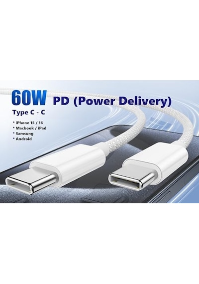 Type C-c Hızlı Şarj Kablosu, Örgülü Kablo Ve Güçlendirilmiş Boyun, 60watt Pd Hızlı Şarj, Apple Uyumlu iPhone 15/16/17 Diğer