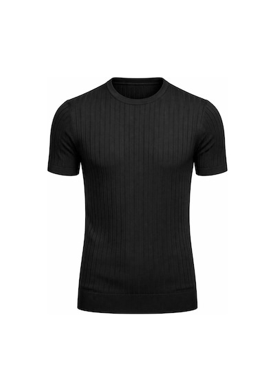 Plus Scorpion Erkek Slim Fit Triko Tişört Bisiklet Yaka Çizgili Modern Şık Tasarım Siyah