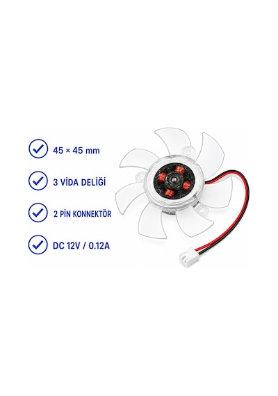45mm Ekran Kartı Gpu Vga Soğutma Fanı - 12v 2 Pin