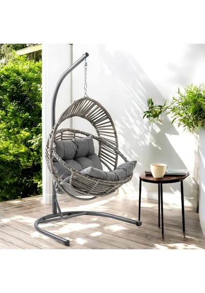 Nobel Tekli Rattan Bahçe Balkon Salıncağı Gri Çok Renkli