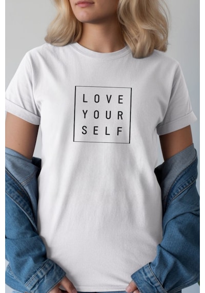 Unisex Oversize 24/1 Penye Dtf Baskılı Tişört - Dtf245 Beyaz