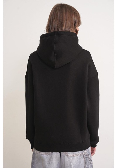 Mixray 2022 Unisex 3iplik Basic Polarlı Kapüşonlu Sweatshirt Hoodie Siyah
