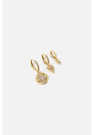 Geometrik Pave Set Küpe Gold