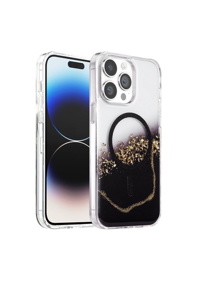 Onegif Apple İphone 15 Pro Max Lotus Simli Magsafe Kapak - Siyah - Siyah