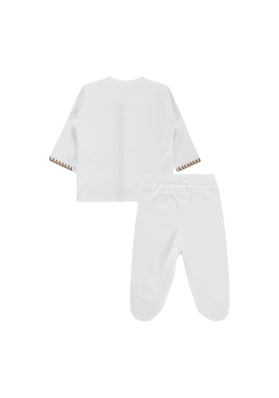 Civil Baby Oturan Tatlı Ayı Baskılı 1-9 Ay Pijama Takımı - Ekru