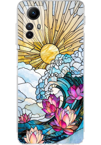 Printify Redmi Note 12s İle Uyumlu Vitray Okyanus Sabahı Tasarımlı Şeffaf Silikon Kılıf Şeffaf