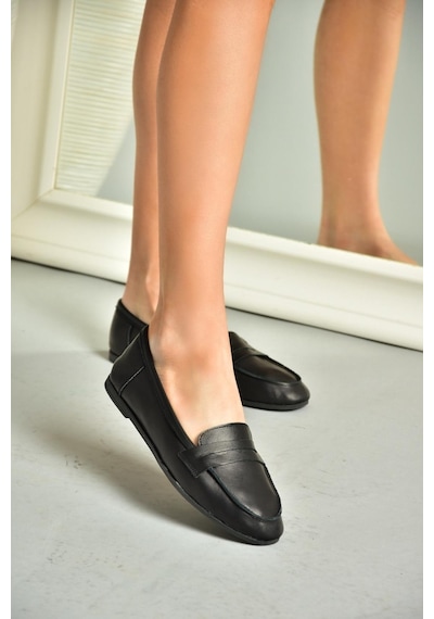 Fox Shoes S291070003 Siyah Hakiki Deri Düz Babet Siyah