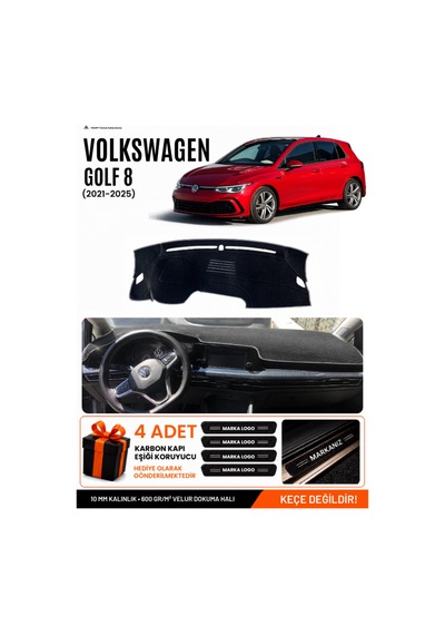 Volkswagen Golf 8 2021-2025 Uyumlu Torpido Örtüsü, Torpido Kılıfı - Siyah Gri