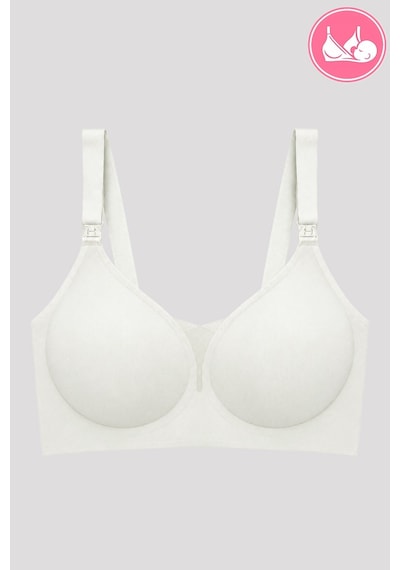 Cottonill Seamless Bra - Nuvia Krem Lazer Kesim Klipsli Önden Açılabilir Rib Dokulu Dikişsiz Emzirme Sütyeni