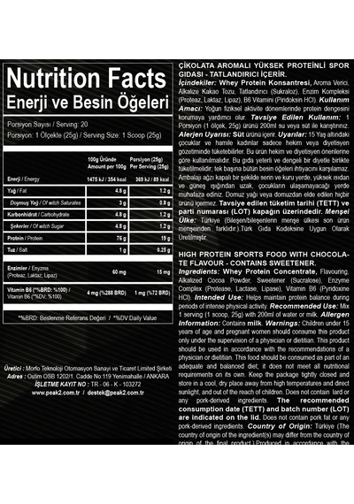 Whey Protein Tozu Çikolata Aromalı 500gr 20 Servis