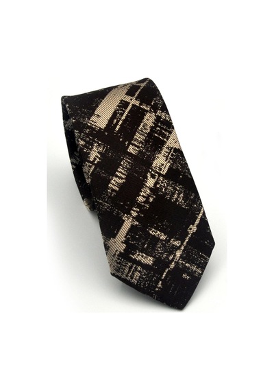 Gaffy Bej Desenli Kahverengi Dokuma Kumaş Mendilli Slim Fit Kravat // Sdk-2601-5 Kahverengi