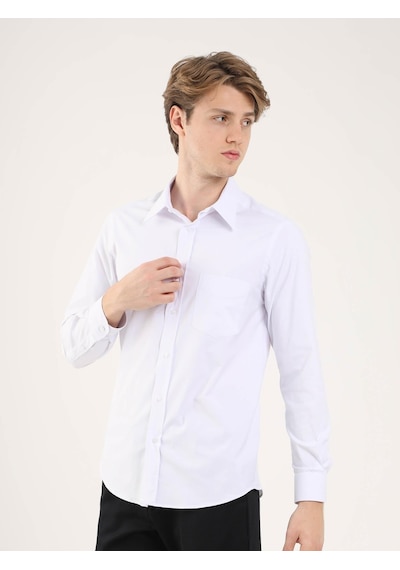 Dufy Beyaz Erkek Regular Fit Brent Yaka Uzun Kol Gömlek - 88184 Beyaz