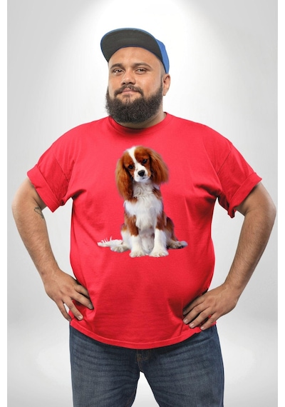 Angemiel Cavalier King Charles Spaniel Kırmızı Büyük Beden Erkek Kadın Unisex Basic Ön Baskılı Tişört Kırmızı