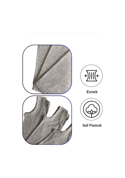 Alya Underwear Erkek Çocuk Pamuk Ribana Atlet Oval Yaka 3'lü Paket Gri-tgm