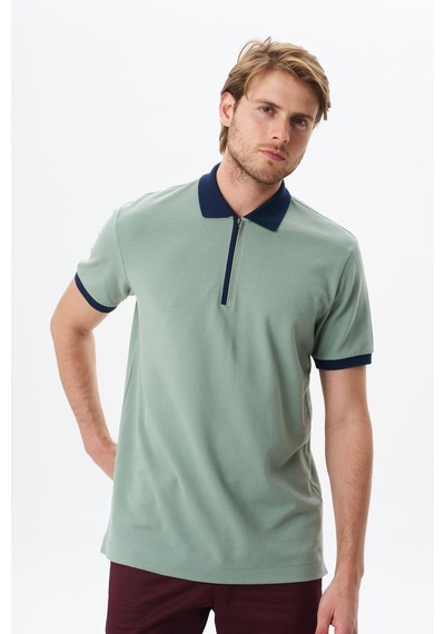 AR-MA Arma Erkek Regular Fit Basic % 100 Pamuk Pike Fermuarlı Polo Yaka Tişört Y29374354302 Yeşil