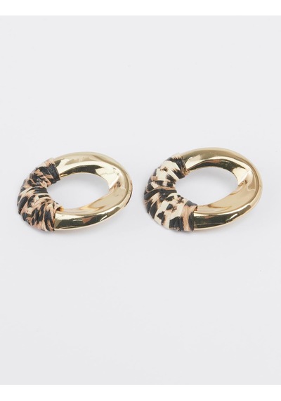 Jimmy Key Jimmy Key Altın Rengi Leopar Desenli Parlak Halka Küpe 6sw438207150