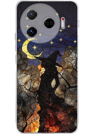 Printify Tecno Camon 30 Pro 5g İle Uyumlu Vitray Cadı Saati Tasarımlı Şeffaf Silikon Kılıf Şeffaf