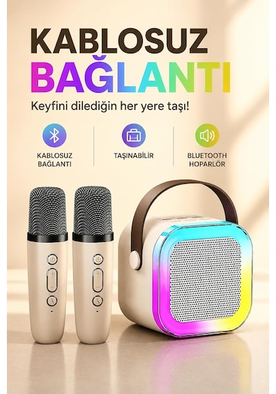 Coverzone Kablosuz Mikrofonlu Karaoke Makinesi Ent- Taşınabilir Bluetooth Hoparlör Seti Bas Tiz Ayarlı Retro Hoparlör Yetişkinler Ve Çocuklar İçin Hafıza Kartı Ve Usb 10x10x6cm Çiftli K12 - Krem Coverzone Kablosuz Mikrofonlu Karaoke Makinesi Ent- Taşınabilir Bluetooth Hoparlör Seti Bas Tiz Ayarlı Retro Hoparlör Yetişkinler Ve Çocuklar İçin Hafıza Kartı Ve Usb 10x10x6cm Çiftli K12 - Krem