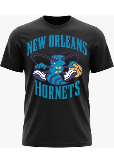 Urbantrendstore Unisex New Orleans Hornets Oversize Fit Rahat Geniş Salaş T-shirt Günlük Tişört Siyah