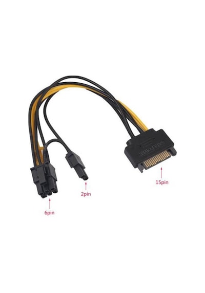 Sata To 6+2 Pin 8 Pin Ekran Kartı Power Çevirici Kablo Bakır 20Cm