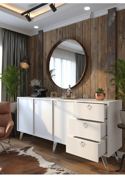 Resital Konsol - Sk2001-1 - Silver Modern 180 Cm Çekmeceli Ve Kapaklı Salon Konsolu - Büfe Beyaz Resital Konsol - Sk2001-1 - Silver Modern 180 Cm Çekmeceli Ve Kapaklı Salon Konsolu - Büfe Beyaz