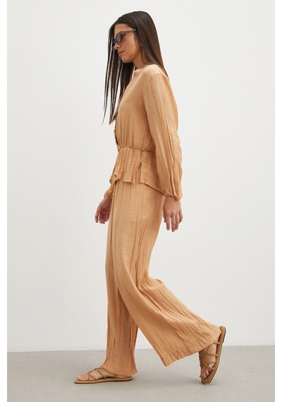 Uterpe Crinkle Wide Leg Pantolon Hardal