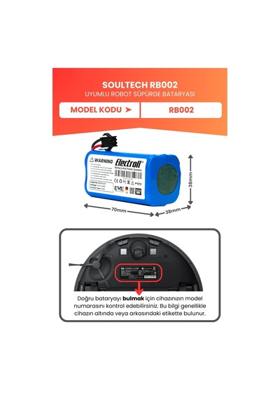 Soultech Rb002 Uyumlu Batarya Yüksek Kapasite 2800mah Pil Robot Süpürge Bataryası
