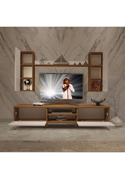 Decoraktiv Eko 7 Mdf Dvd Gold Tv Ünitesi Tv Sehpası Ceviz - Beyaz
