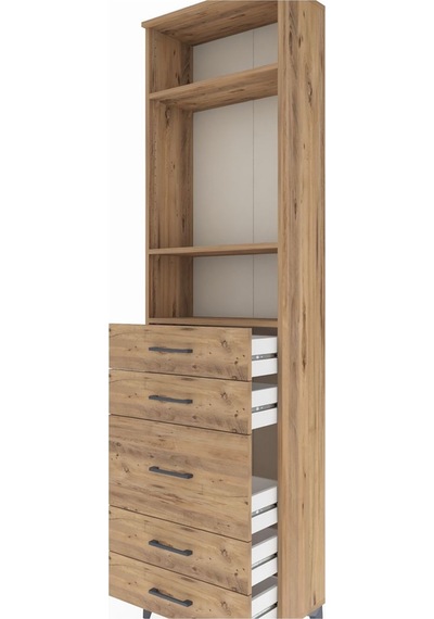 Arges Dolap 3 Raflı 5 Çekmeceli 60x30x221 Çam-çam Çam
