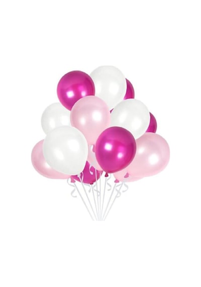 30 Adet Metalik Sedefli Fuşya-Şeker Pembe-Beyaz Karışık Balon