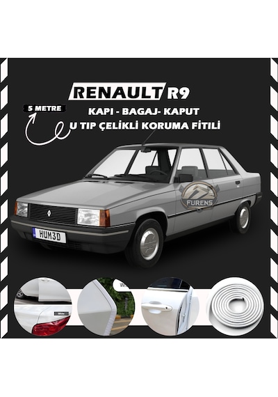 Renault R9 Oto Araç Kapı Koruma Fitili 5 Metre Parlak Beyaz Renk