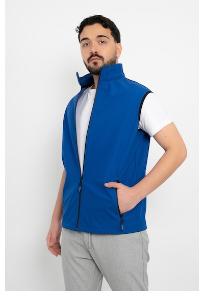 Dasüniforma Unisex Traşlanmış Tüylenmez Cepli Polar Yelek Standart Tam Fermuarlı Soğuk Geçirmez Polar Yelek Mavi