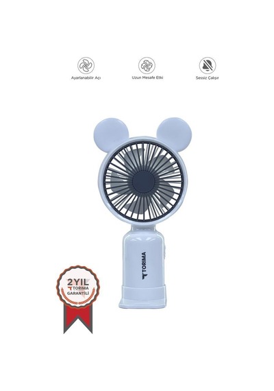 Torima F-12 Beyaz Mini Taşınabilir Fan Şarjlı 2 Kademeli Ledli Ayıcık Kulak Vantilatör Klima Soğutucu Fan