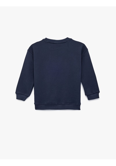 Koton Pamuklu Şardonlu Uzun Kollu Bisiklet Yaka Baskılı Oversize Sweatshirt Lacivert 6smb10110tk Lacivert