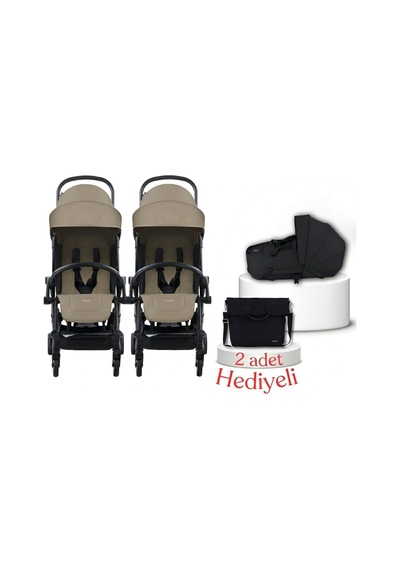Bumprider Connect³ İkiz Bebek Arabası Ve Portbebe Seti Black & Sand Yan Bakım Çantası Hediyeli